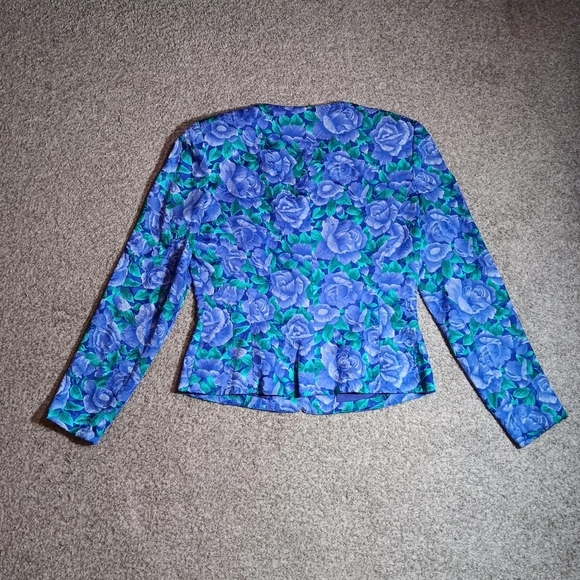 Adrianna Papell Blazer Women's Small 100% Silk Glass Stained Flowers Artsy - Picture 9 of 12